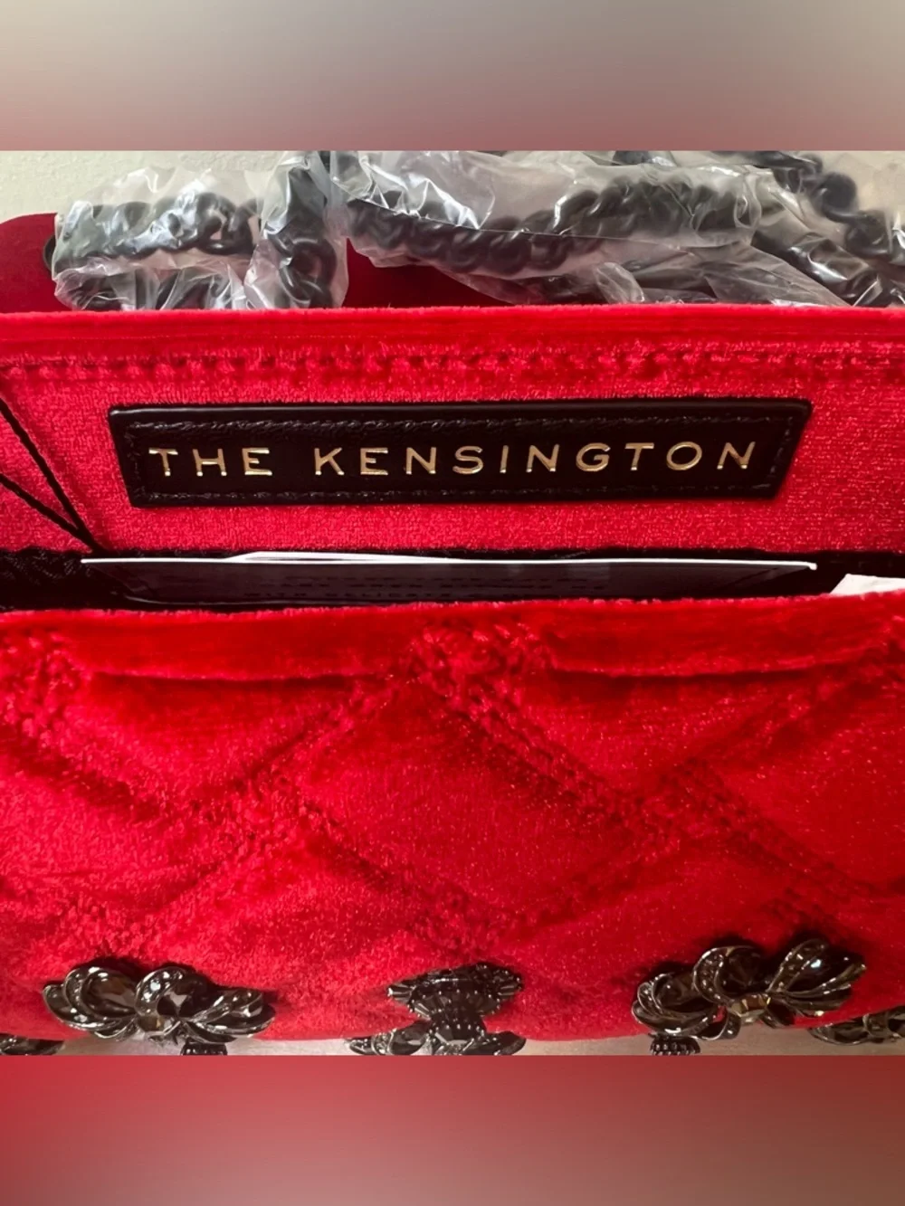 Kurt Geiger London Red Velvet Embellished Mini Kensington Bag NWT - Picture 9 of 16
